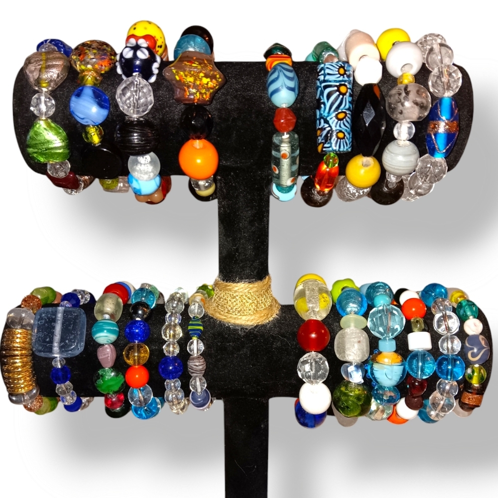 Colorful Beaded Stretch Bracelet Lot